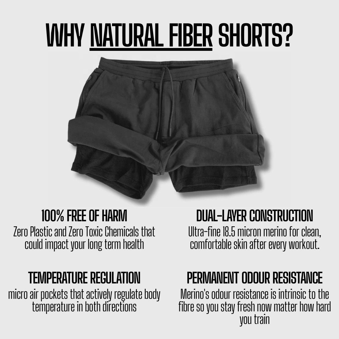 100% Natural Merino Wool & Cotton Gym Shorts